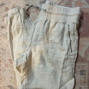 Athleta White Linen Drawstring Joggers with Zip Pockets 12 Tall